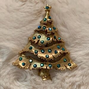 Christmas Tree Pin/Brooch with Blue Crystals